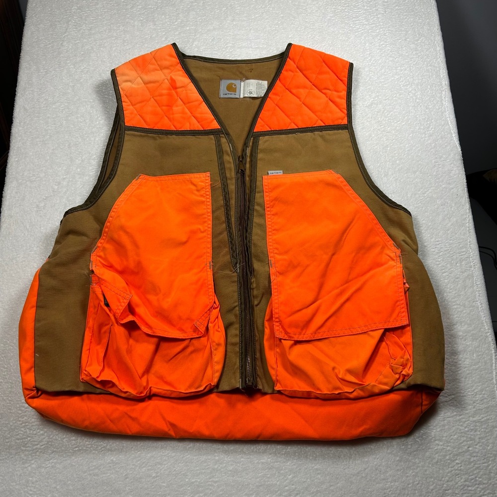 Carhartt VU250 Hunting Vest Quilted Canvas USA Made Mens XL Brown Orange Vintage
